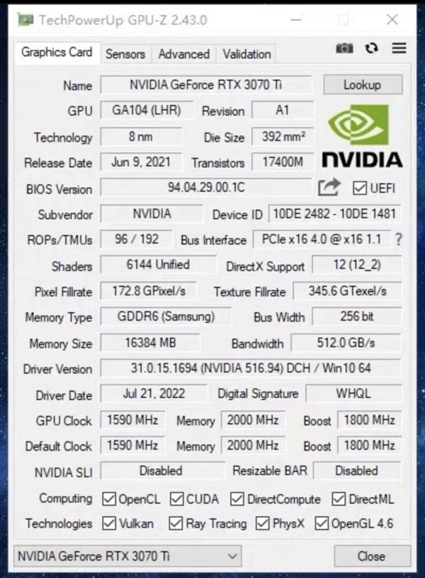 英伟达RTX 3070Ti原型曝光，核心数量与3070Ti 8GB相同