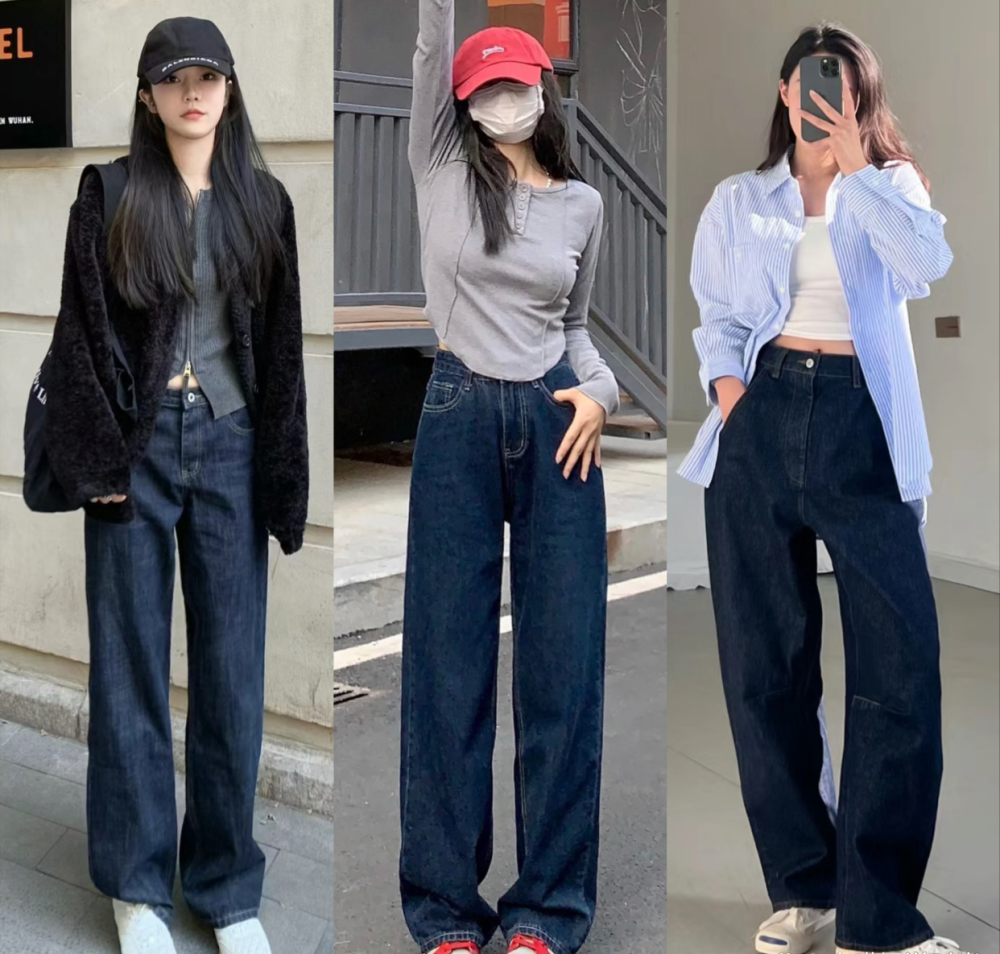 今年超火的深蓝牛仔裤,谁穿谁好看!
