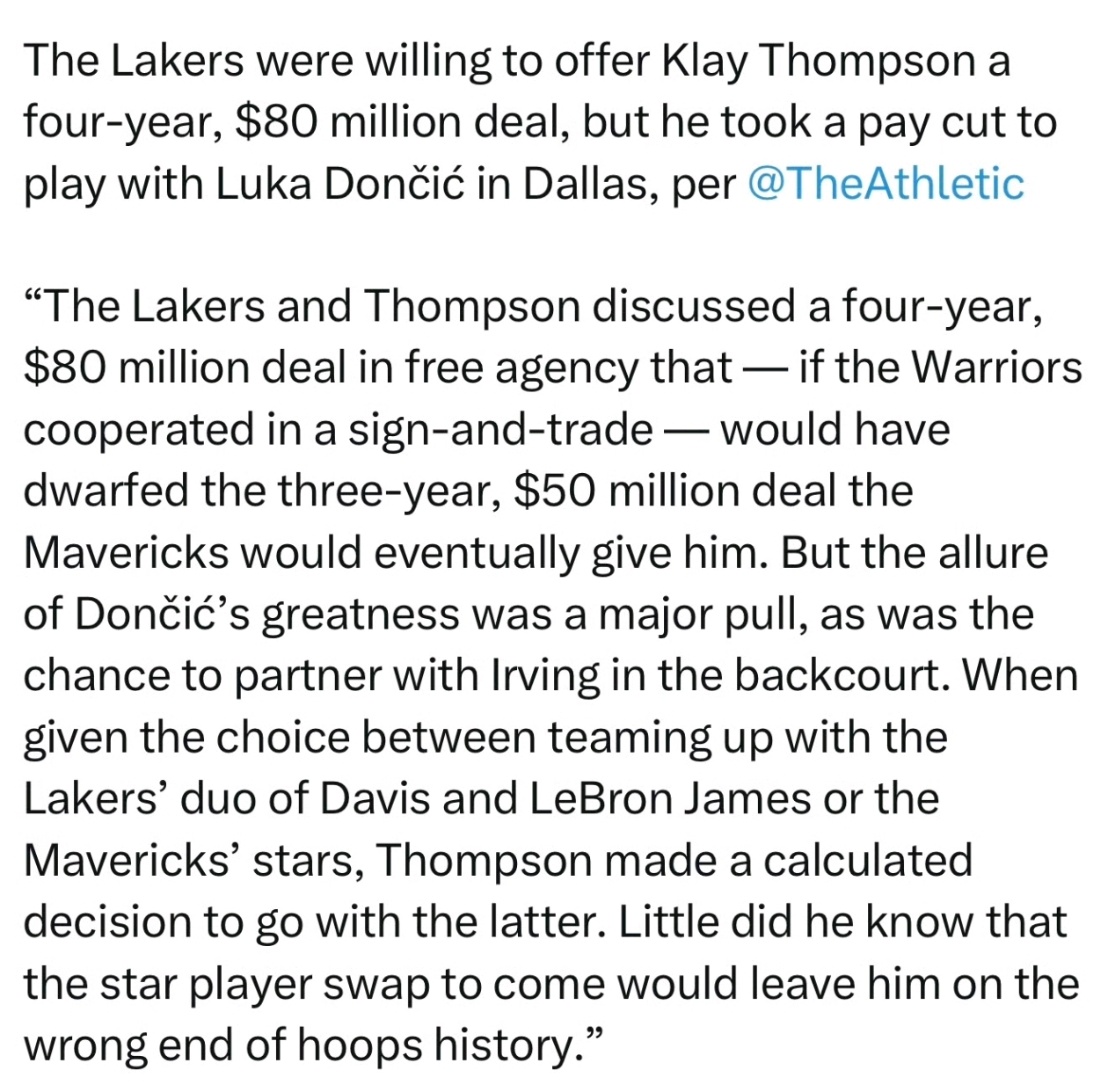 4年8000萬不要，偏拿3年5000萬！湯普森放棄湖人，竟是因為他？ - 