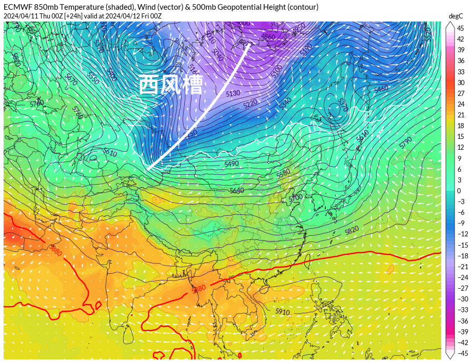 这是上游西风带剧烈抖动,西风槽触及我国西北地区的结果.
