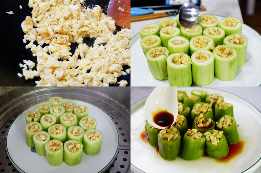 3,将处理好的丝瓜段放入盘中,大火蒸制5分钟出锅.