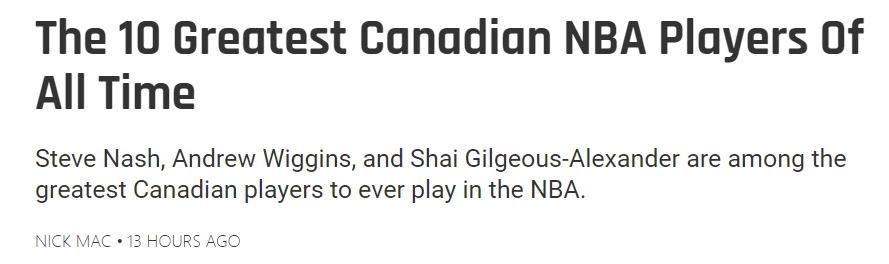 美媒评nba加拿大籍前10球星亚历山大第3维金斯第2榜首断档领先