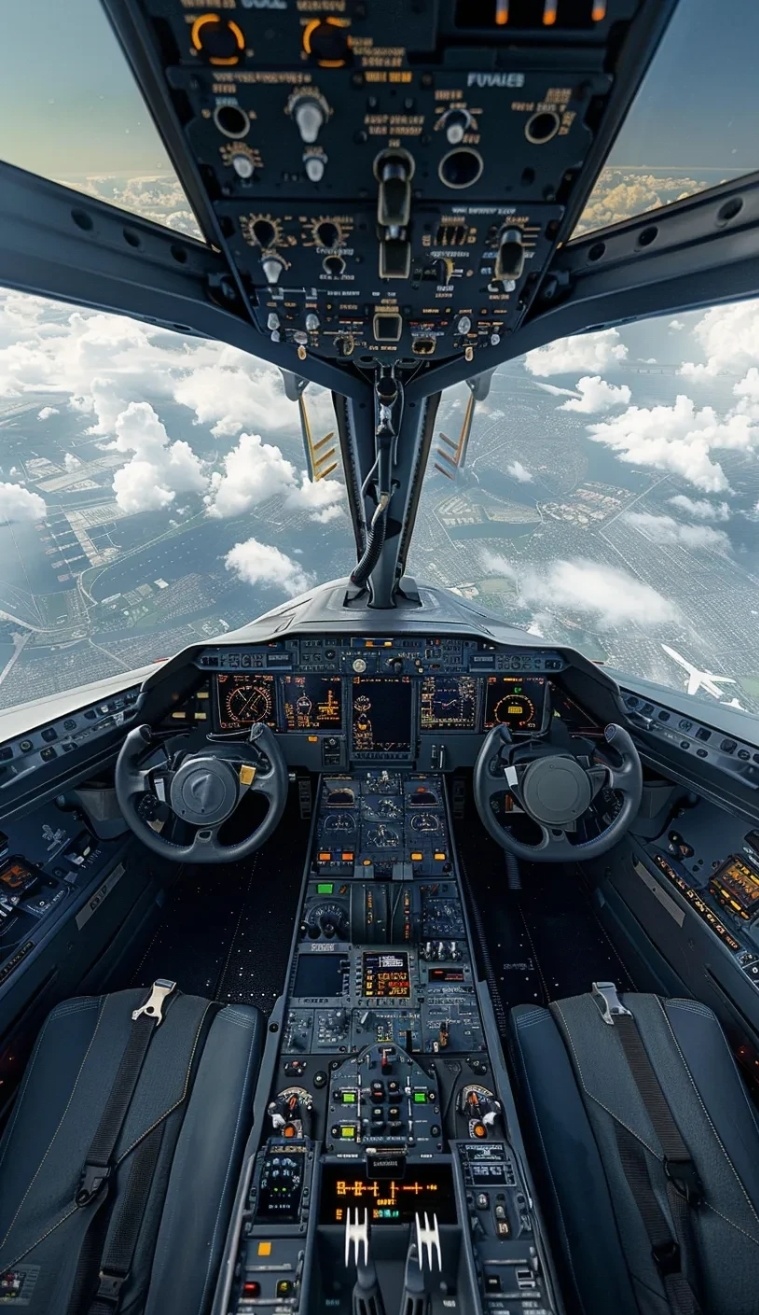 机舱驾驶室中的操作飞行员,这照片帅不帅?