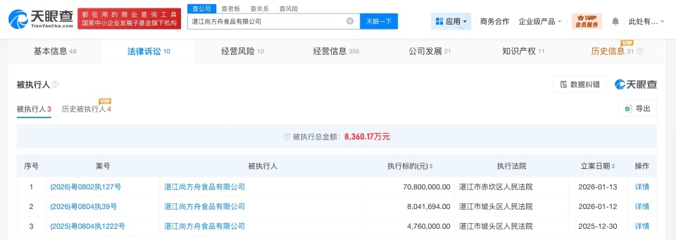 遭315晚会曝光保水虾仁企业等被执行7884万