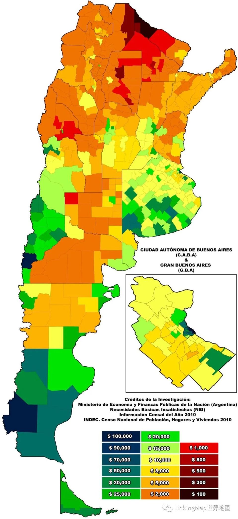 阿根廷二级行政区人均gdp分布:布宜诺斯艾利斯中心区,巴塔哥尼亚的