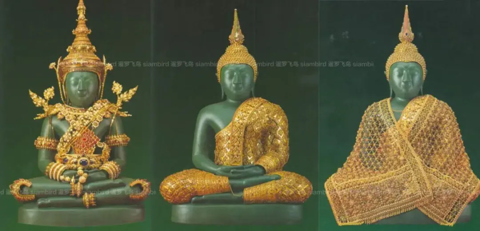 泰国玉佛被供奉于玉佛寺大雄宝殿内,玉佛像膝宽48.