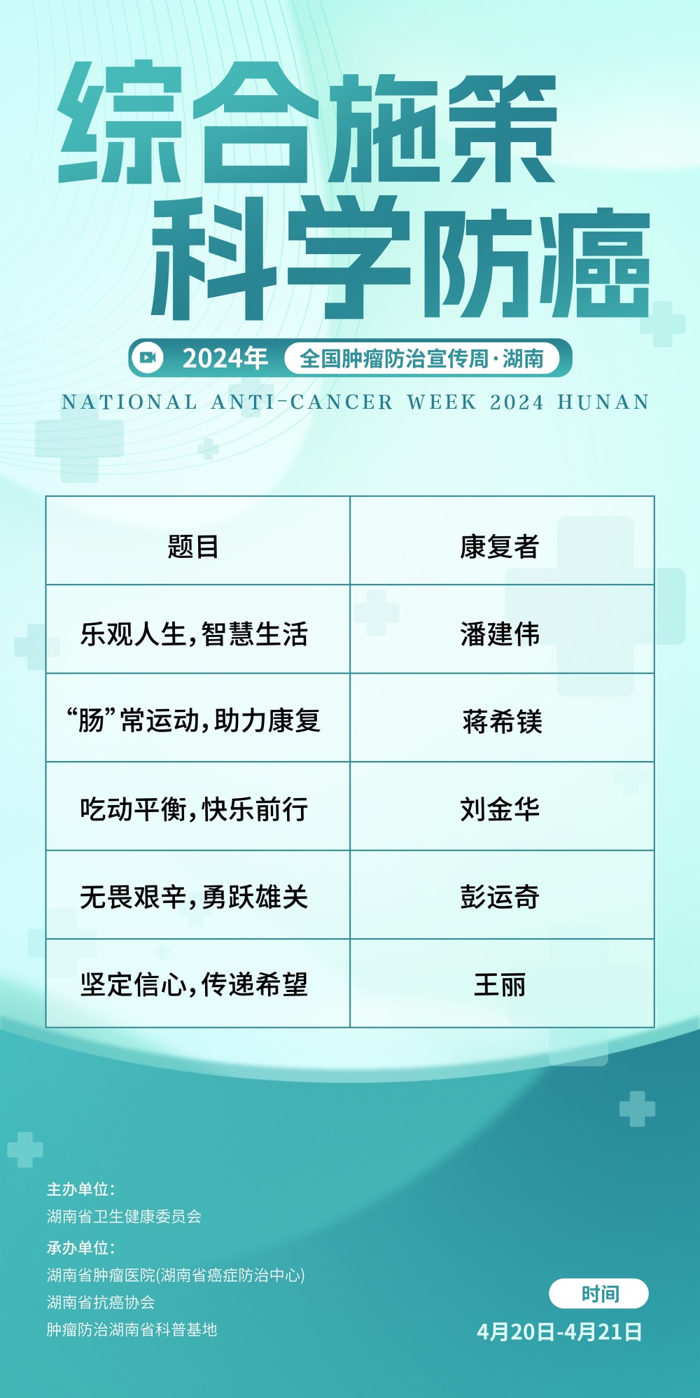 2024年全国肿瘤防治宣传周(湖南站)系列健康科普活动火热开启