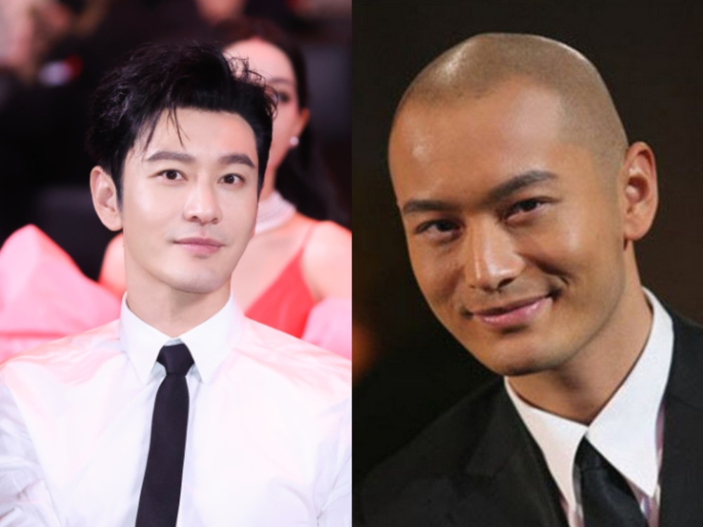 黄晓明本身就是"芒果"脸型,下巴前伸,平时有头发的修饰还不太明显