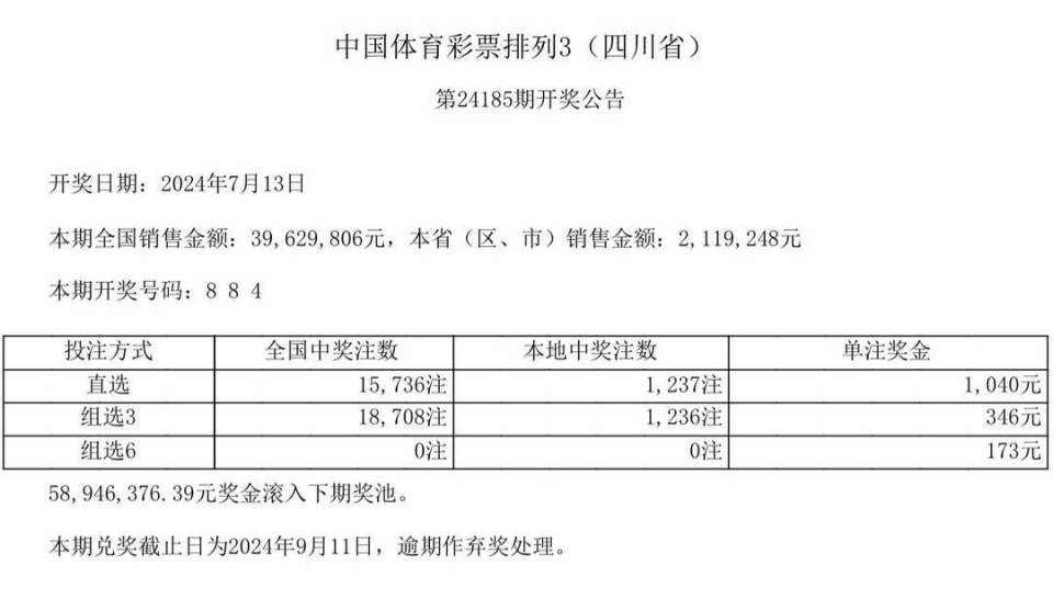 中国体育彩票7月13日开奖结果