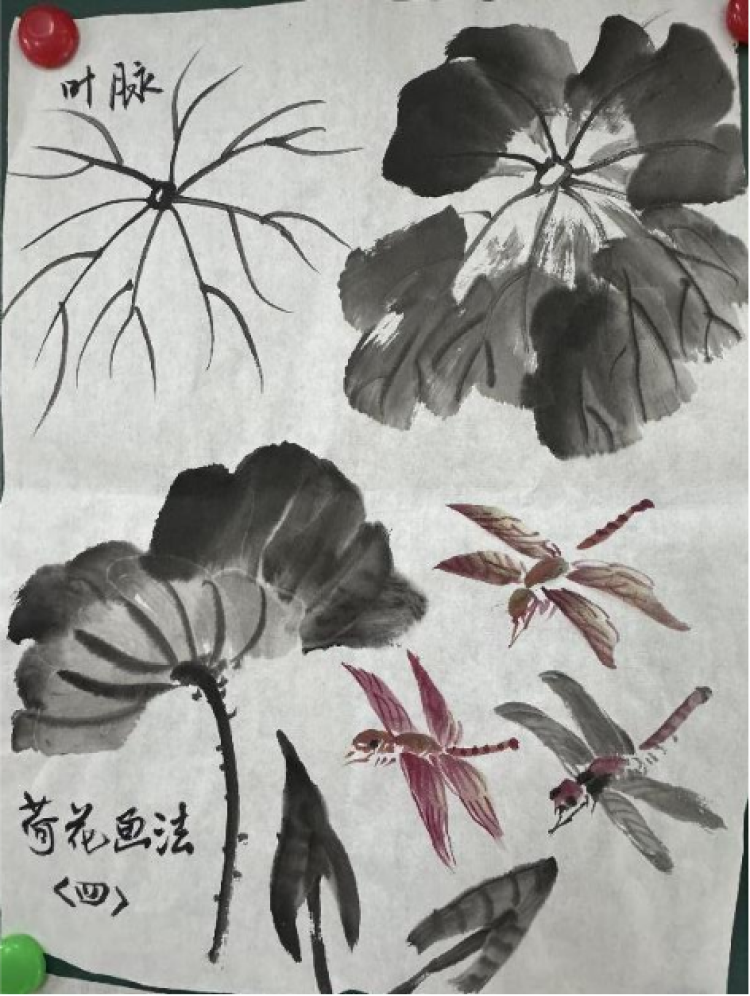 发到班里微信给大家学画这是李老师在课堂上画的荷花作品,且