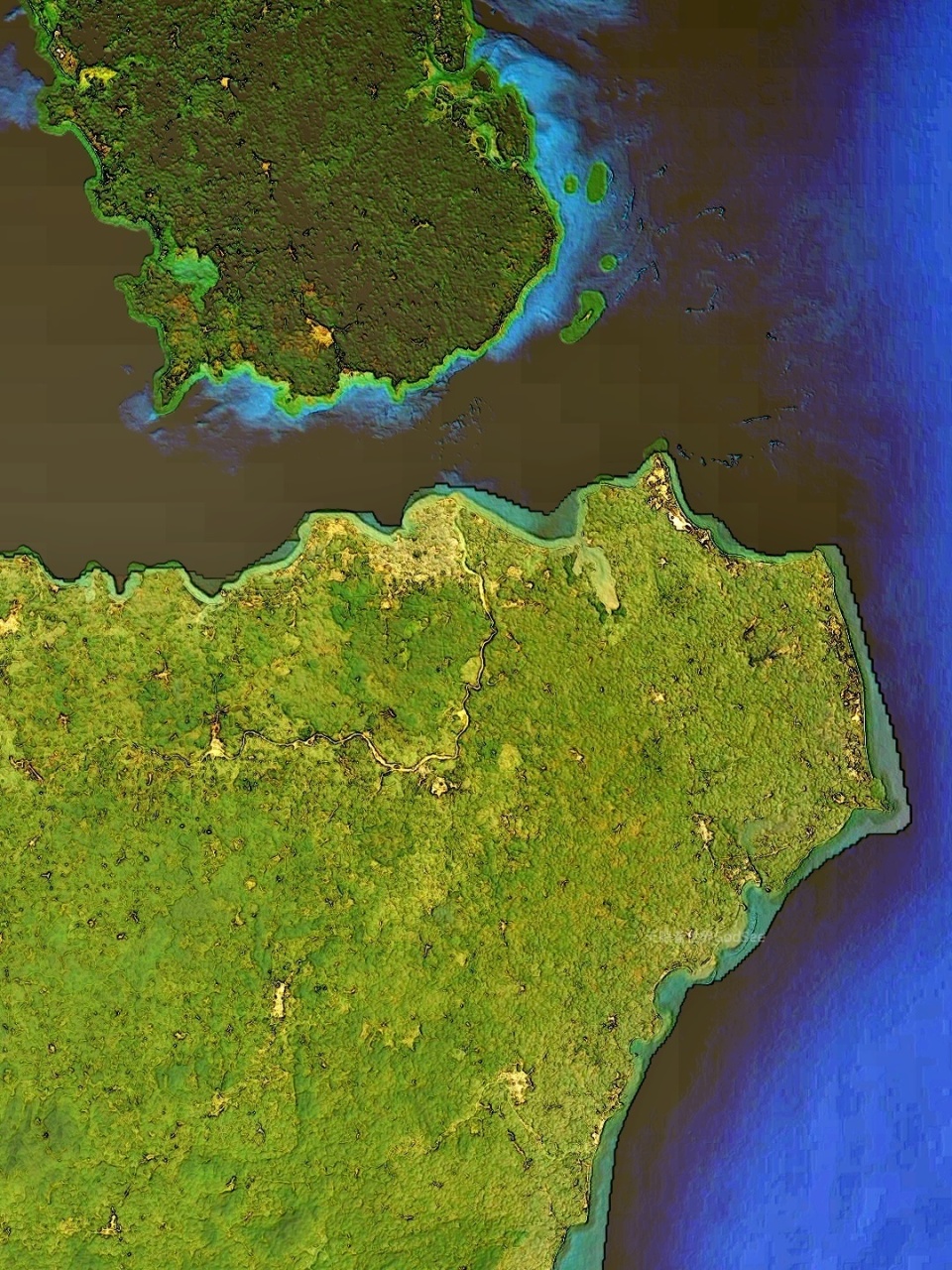 海南岛主题卫星地形地图壁纸 重彩暗氪金风格