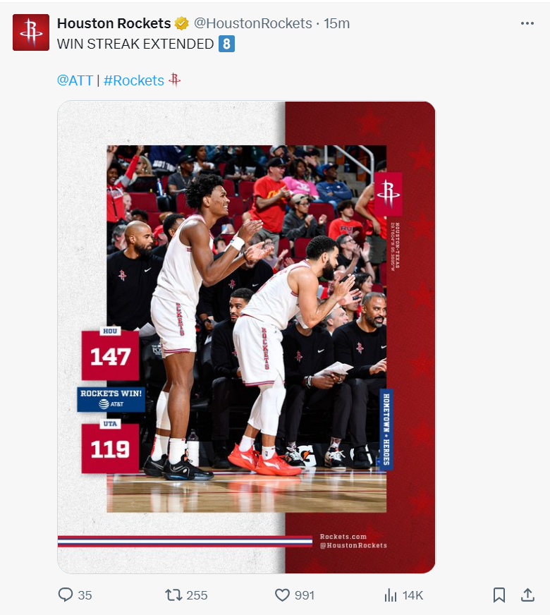 次节火箭又轰下38分,半场打完火箭领先爵士30分,三节领先31分,末节早