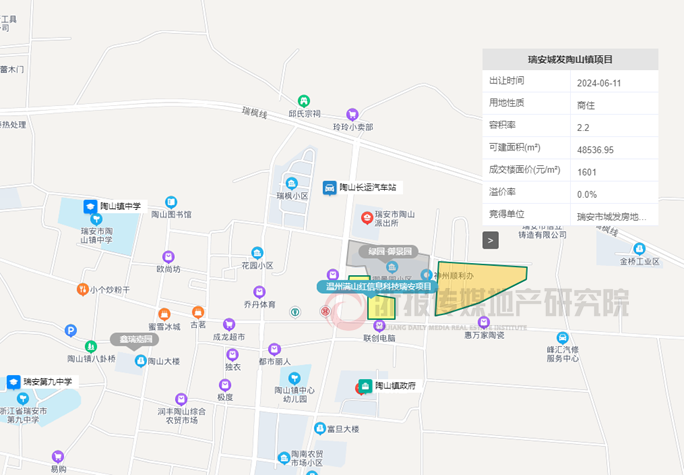 瑞安城发底价竞得陶山镇区商住地块