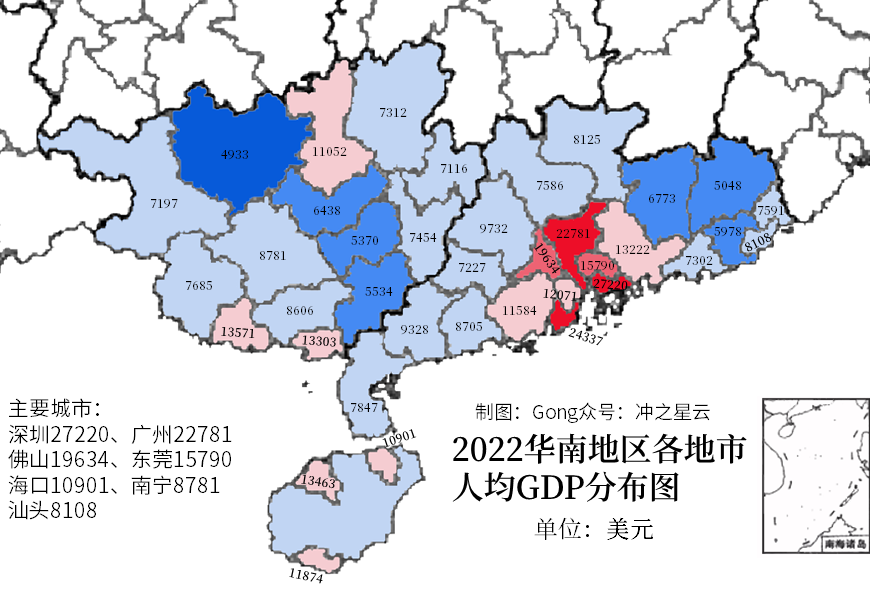 2022年全国各地市人均GDP分布图，有哪些连片发达区域？_腾讯新闻