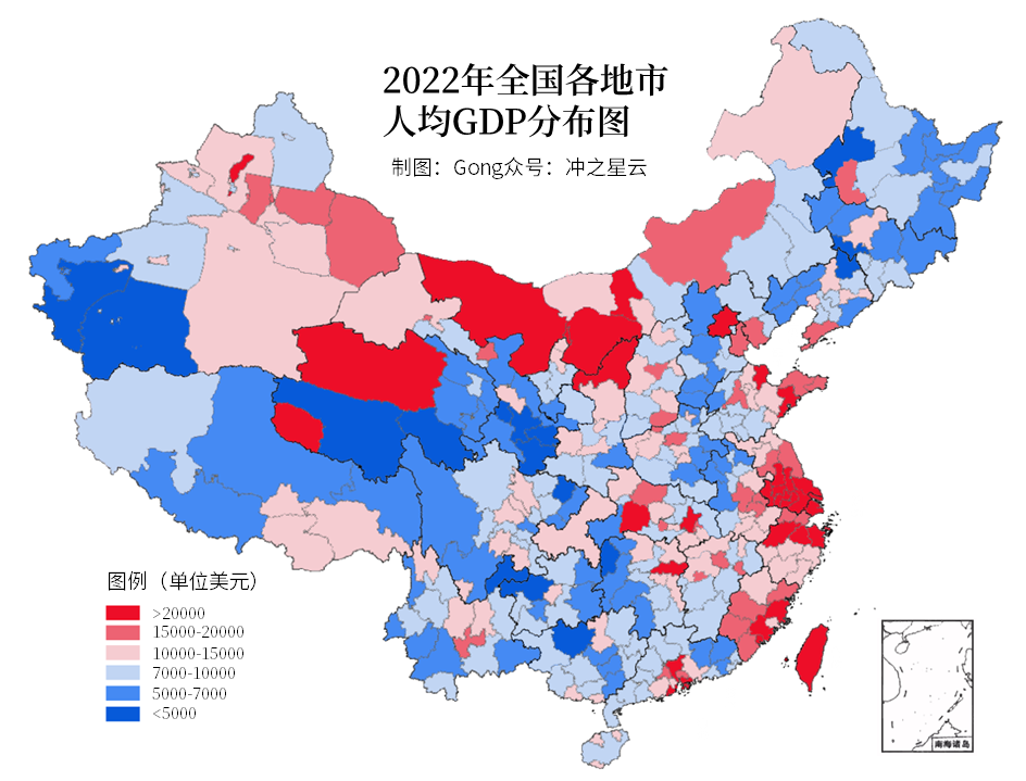 2022年全国各地市人均GDP分布图，有哪些连片发达区域？_腾讯新闻