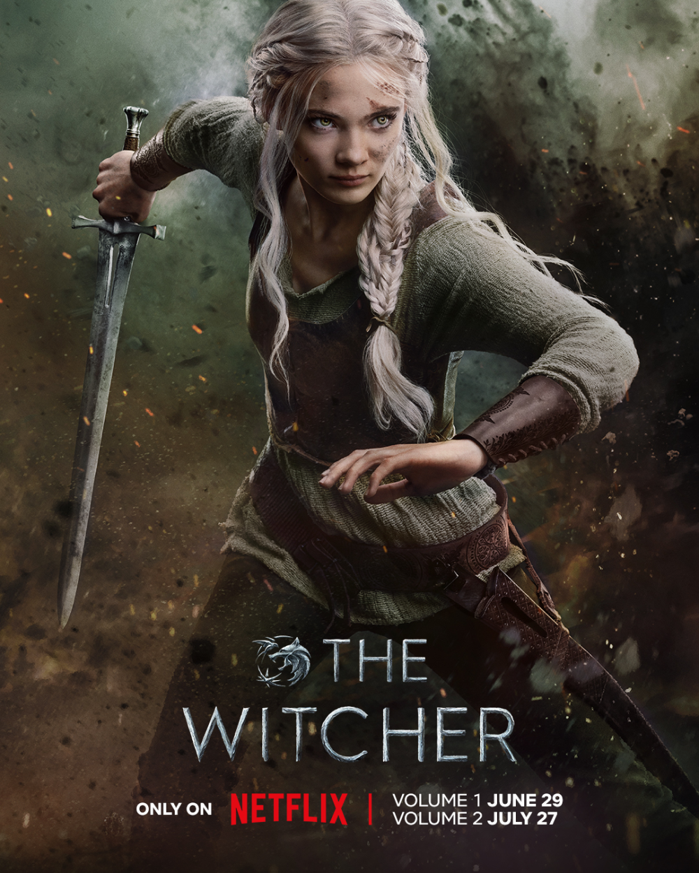 《猎魔人》第三季的角色海报,利维亚的杰洛特,叶奈法,希里以及吟游