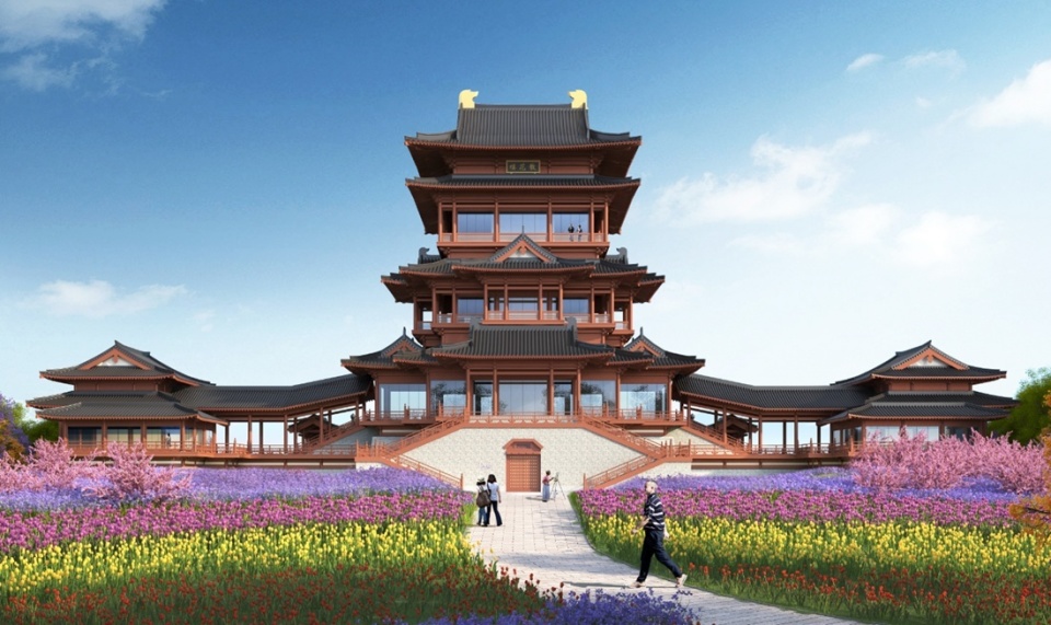 成都世园会最高建筑散花楼正式封顶