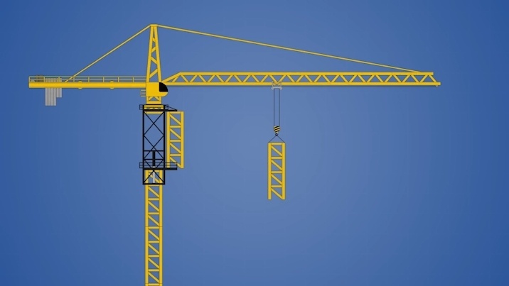 首先,利用液压装置将塔吊上部分,向上移动到刚好空出一个标准节的位置