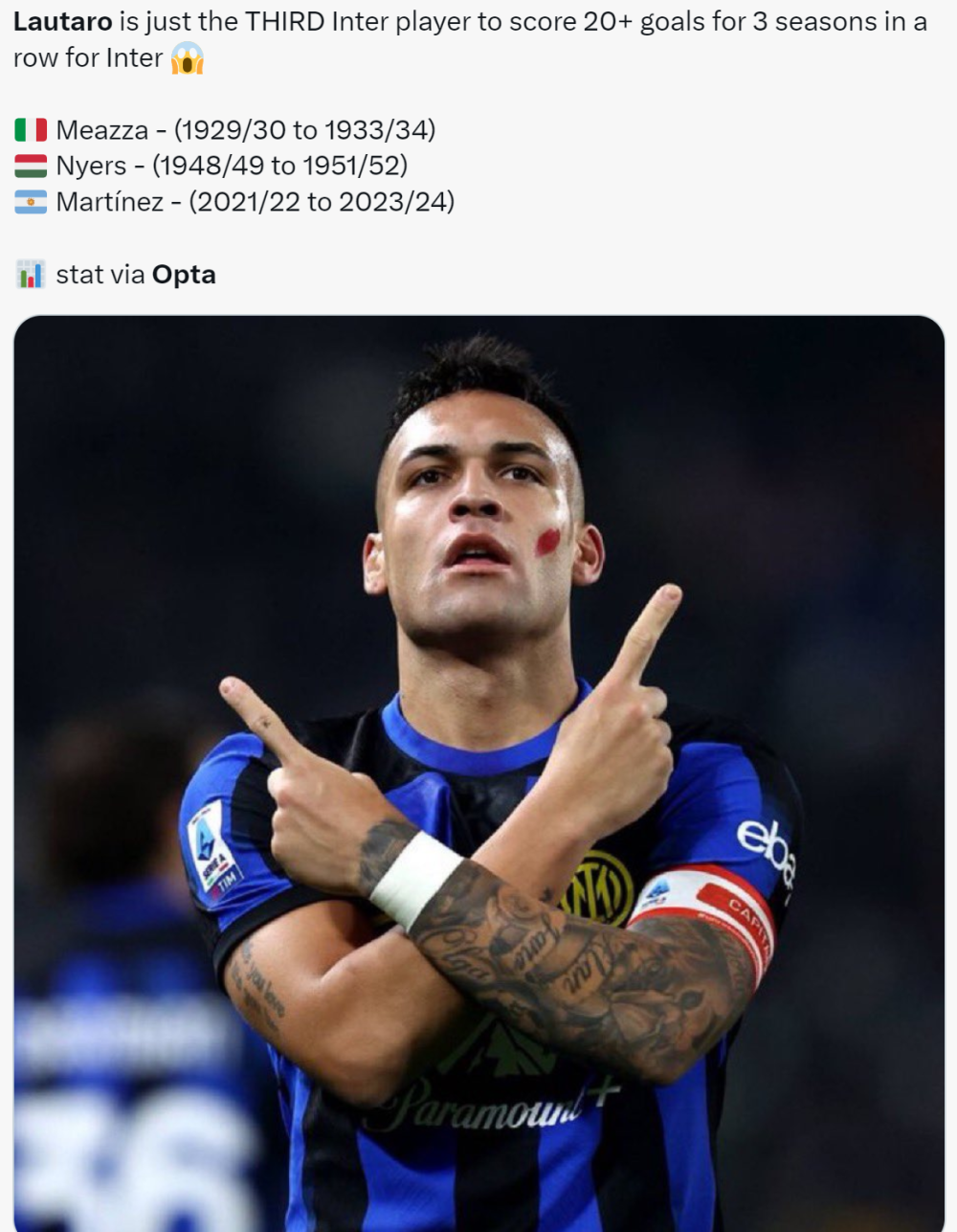 劳塔罗成双料意甲史上第九同时国米四大替补齐造纪录成惊喜