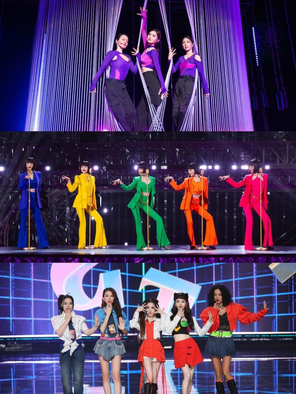 张俪,王紫璇,胡杏儿,朱洁静和齐溪在《爱像一首歌》中的五彩杜华西装