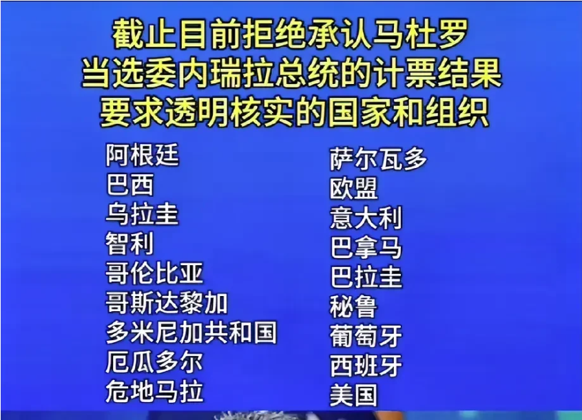 除了俄罗,古巴,斯洪都拉斯,尼加拉瓜和东方大国承认并祝贺马杜罗再次