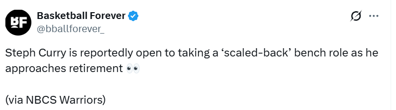 曝庫里未來願改打替補！以角色球員身份繼續發揮作用 盼留在勇士退役 - 