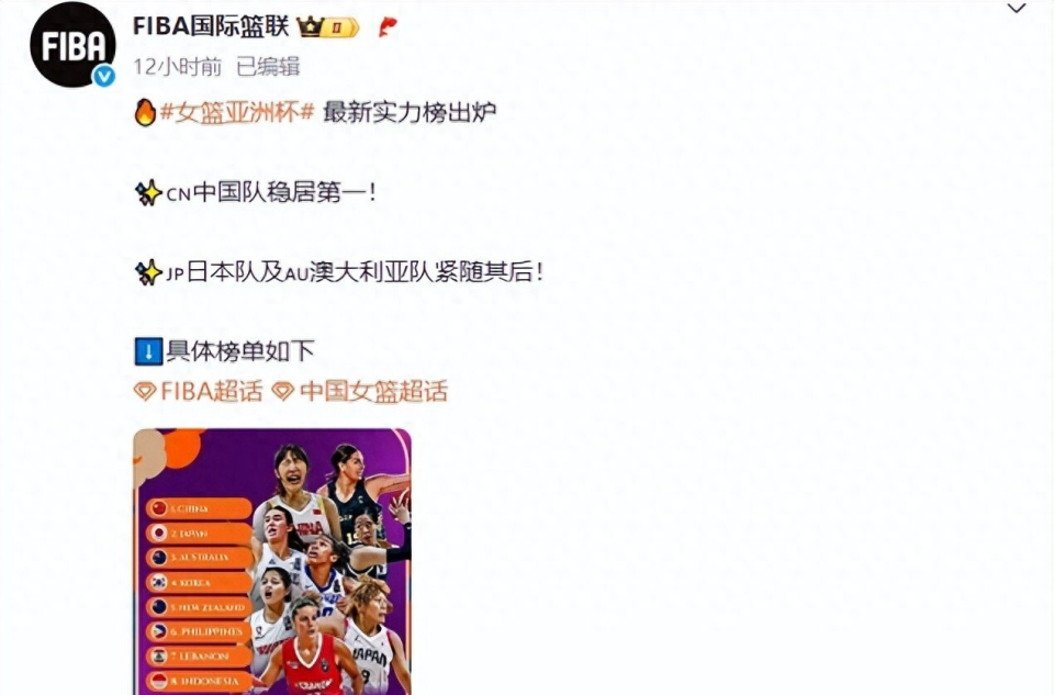 FIBA官宣重磅对决！中国女篮迎战亚洲劲旅，李梦落选后举动引热议