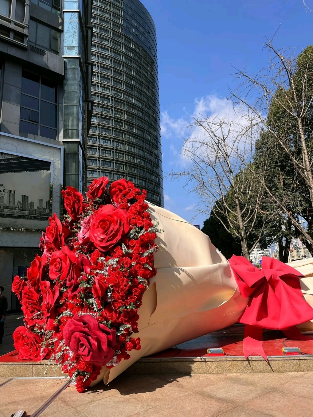 云南街头惊现巨型玫瑰花束 网友赞誉浪漫至死不渝_腾讯新闻