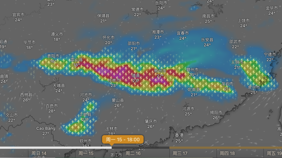 三波大范围雷暴雨酝酿,南方多雨紫到发红!