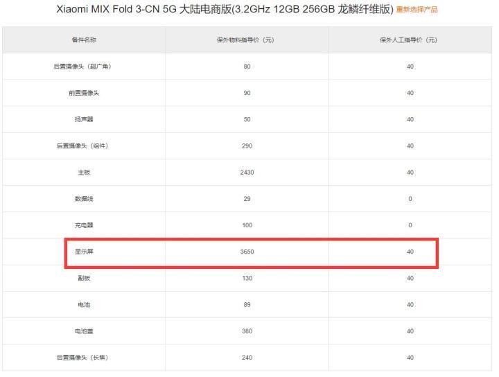 小米MIX Fold3公布维修价格 换屏顶台K60至尊版插图1