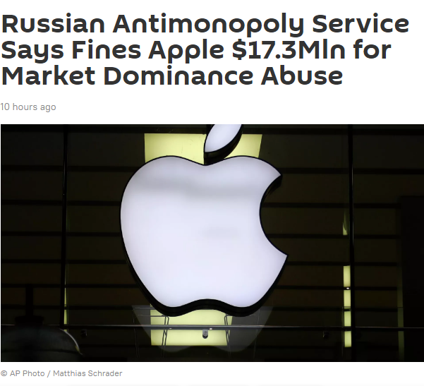 强制使用自家支付系统！俄罗斯对苹果公司开出12亿卢布罚单开言英语怎么样?2023已更新(哔哩哔哩/微博)开言英语怎么样
