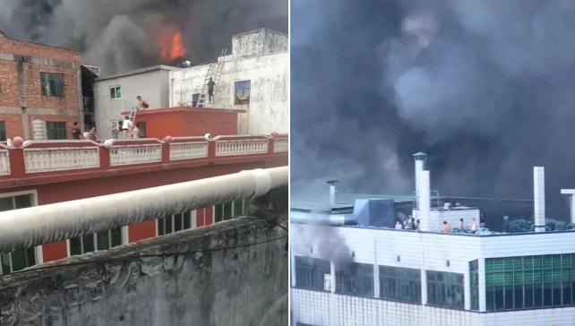 福建晋江一家鞋厂起火致28人死亡，有被困人员从楼顶坠落