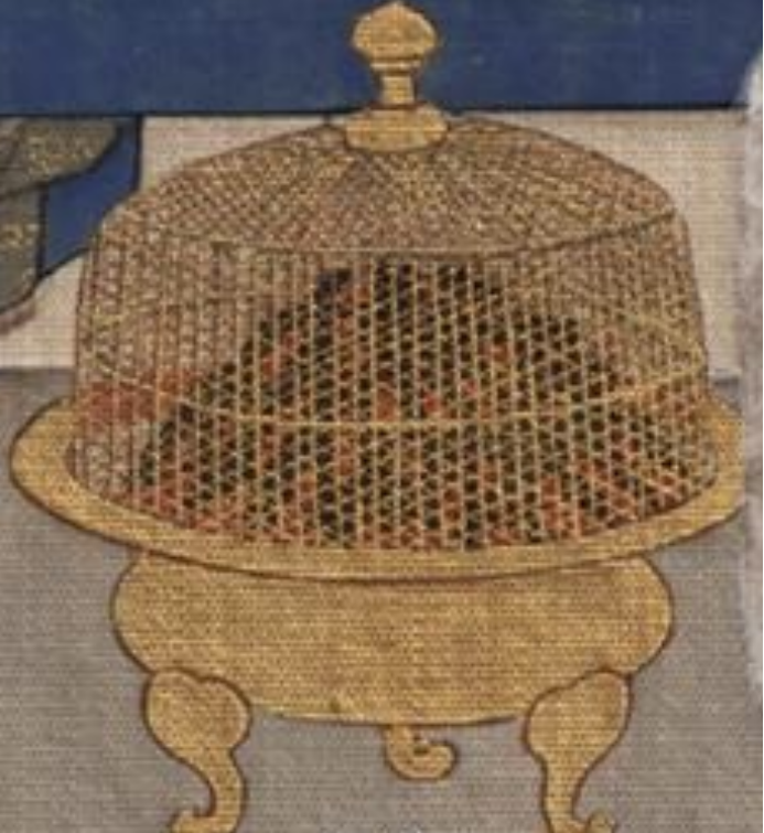 熏笼,是放在火炉上用竹篾镂空编织的竹罩笼,炉中置