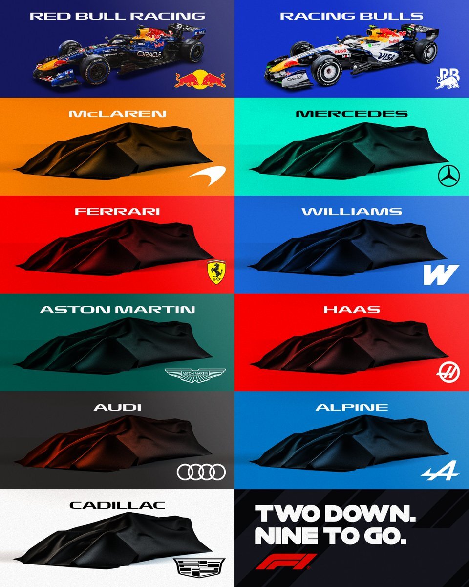 F1官方：兩車隊新車發布完成，剩餘九隊待揭曉