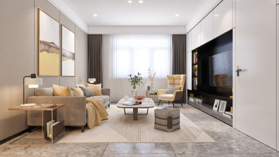 142平现代风双眼皮叠级吊顶简单实用,阳台做书房终于有地方办公了