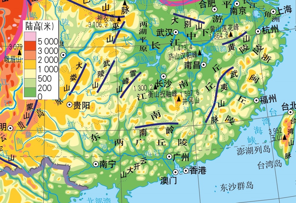 山地地形,湖南省东部地区分布着连云山,罗霄山,万洋山和八面山等山脉