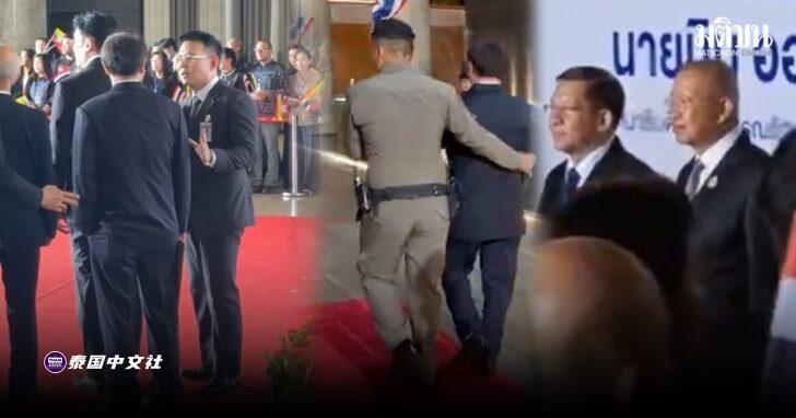泰国议员阿努颂在上议院议长欢迎敏昂莱时呼喊和平口号，被警方带走_腾讯新闻