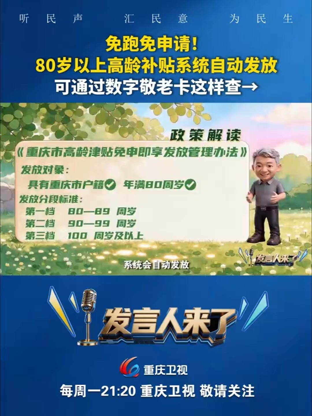 80岁以上老年人高龄补贴不用申请，系统自动发放到账，可通过数字敬老卡“悦享清单”查询_腾讯新闻