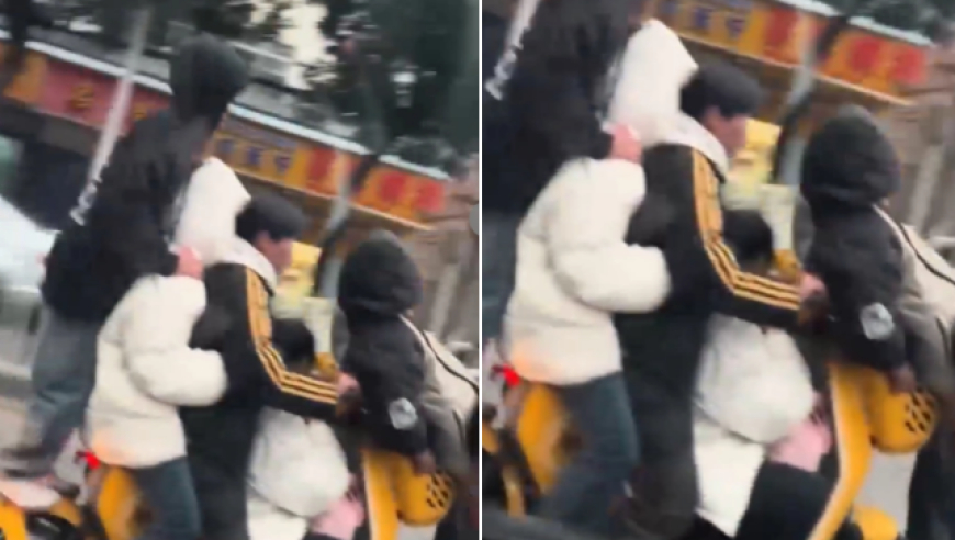 踏板区、储物筐都有人？5人在机动车道同骑一辆电动车，湖南交警回应