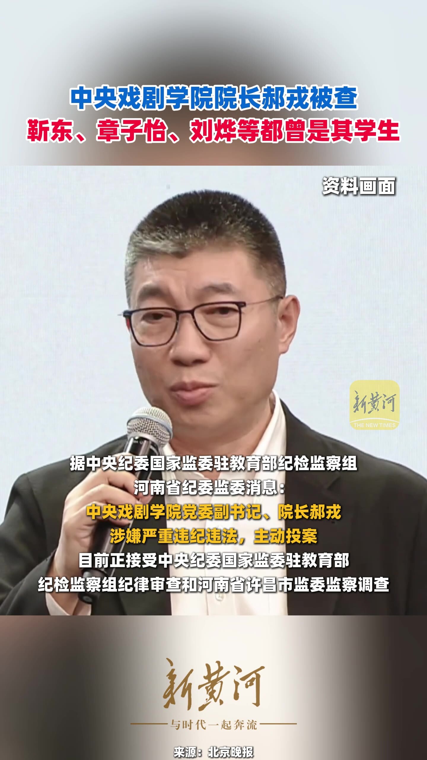中央戏剧学院院长郝戎被查，靳东、章子怡、袁泉、刘烨等都曾是其学生_腾讯新闻