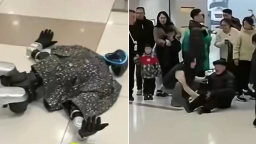 机器人商场表演意外碰到围观老人，双双倒地，涉事商户：老人已送医