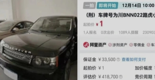 起拍价1元，一辆路虎揽胜将进行司法拍卖：估价418700元，系涉刑资产缩略图