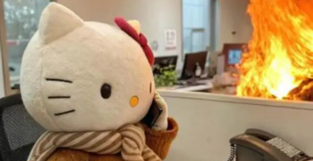 工位着火还面无表情的Kitty，好像在演我_腾讯新闻