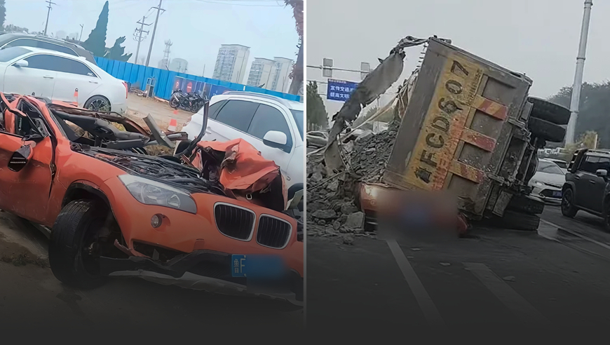 山东烟台一渣土车侧翻压死女老师，遇难者家属：肇事车经改装超载4倍