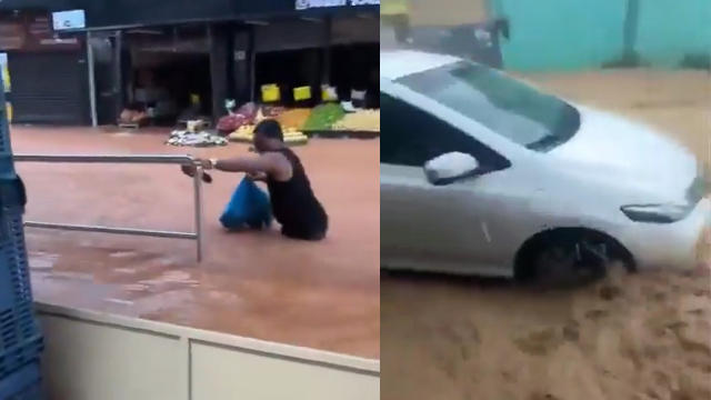 巴西里约热内卢遭遇暴雨，街道被洪水淹没，民众在齐腰深的洪水中前行_腾讯新闻