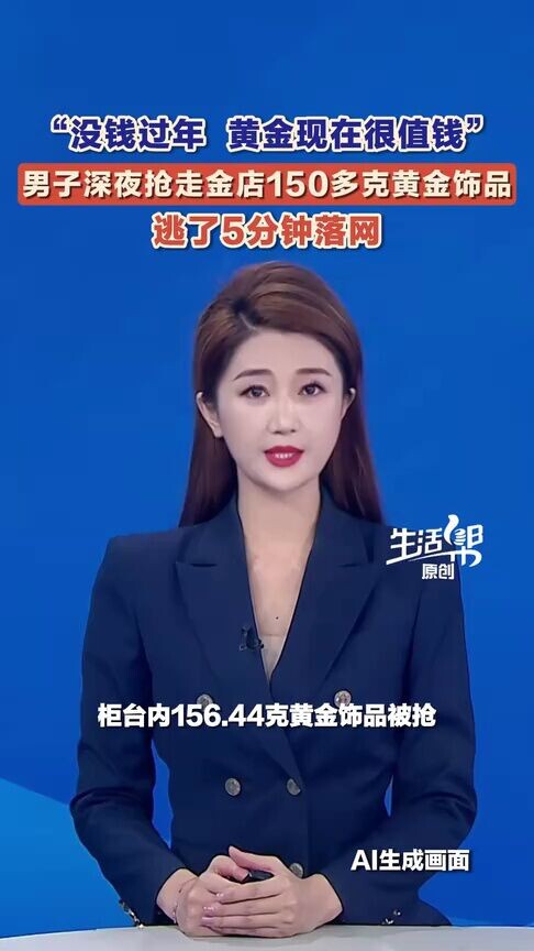 “没钱过年 黄金现在很值钱” 男子深夜抢走金店150多克黄金饰品 逃了5分钟落网_腾讯新闻