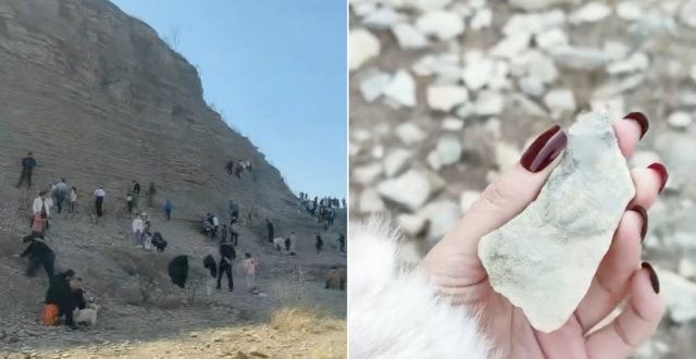 山东泰安有市民聚集山坡“挖化石” 镇政府：挖到三叶虫化石 有安全隐患不能挖缩略图