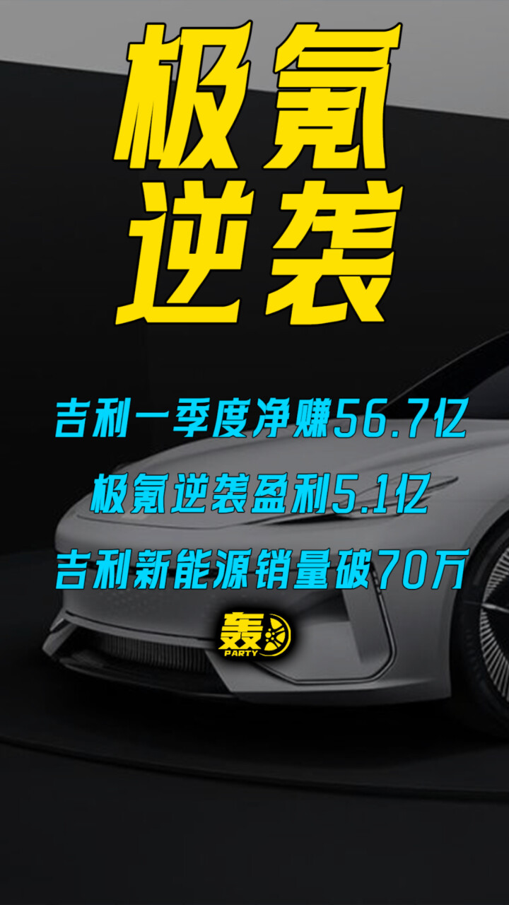 吉利一季度净赚56.7亿 极氪逆袭盈利5.1亿 吉利新能源销量破70万_腾讯新闻