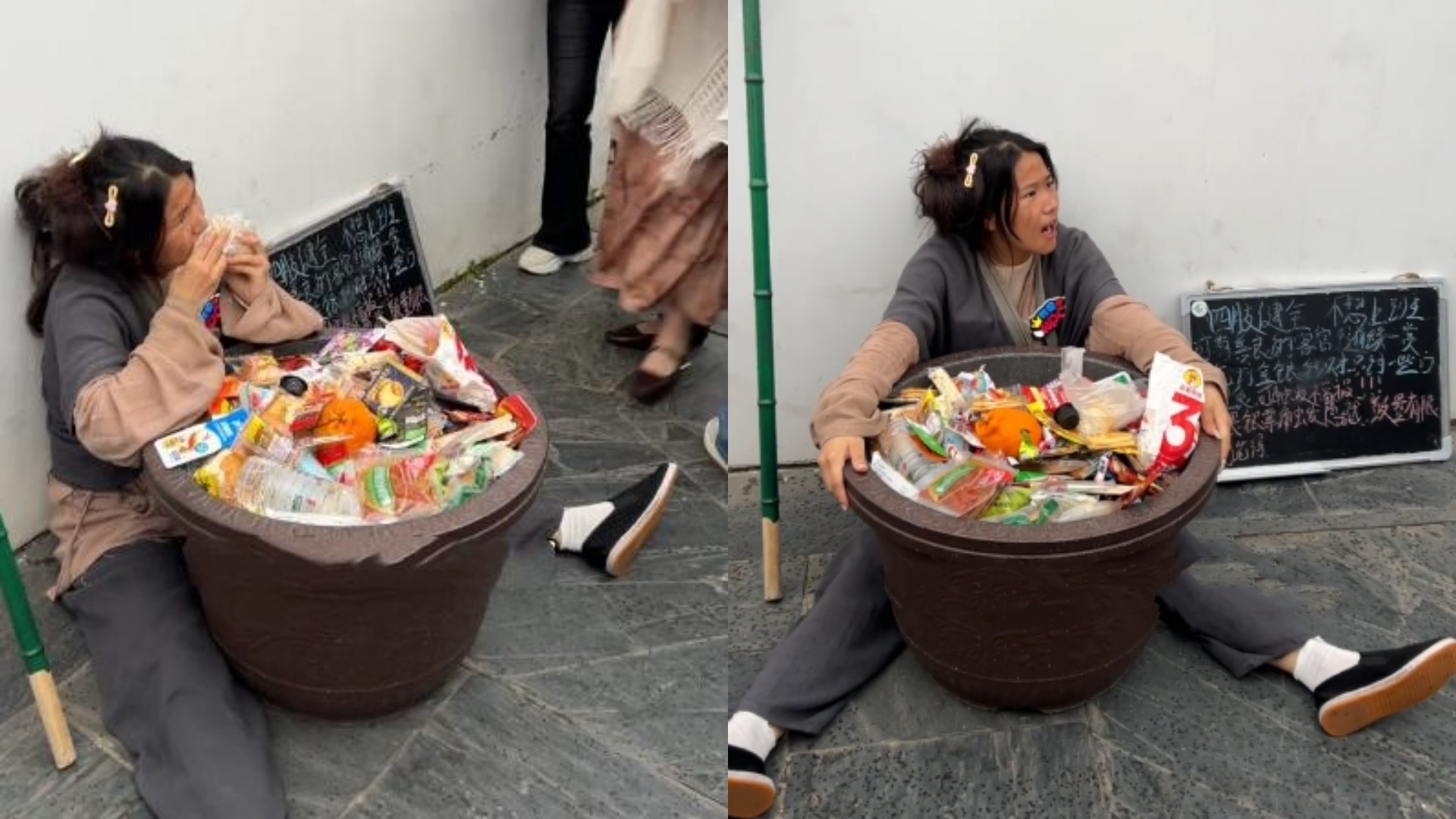 女乞丐NPC走红网络，每日蹲坐地上被游客们投喂零食，景区回应_腾讯新闻