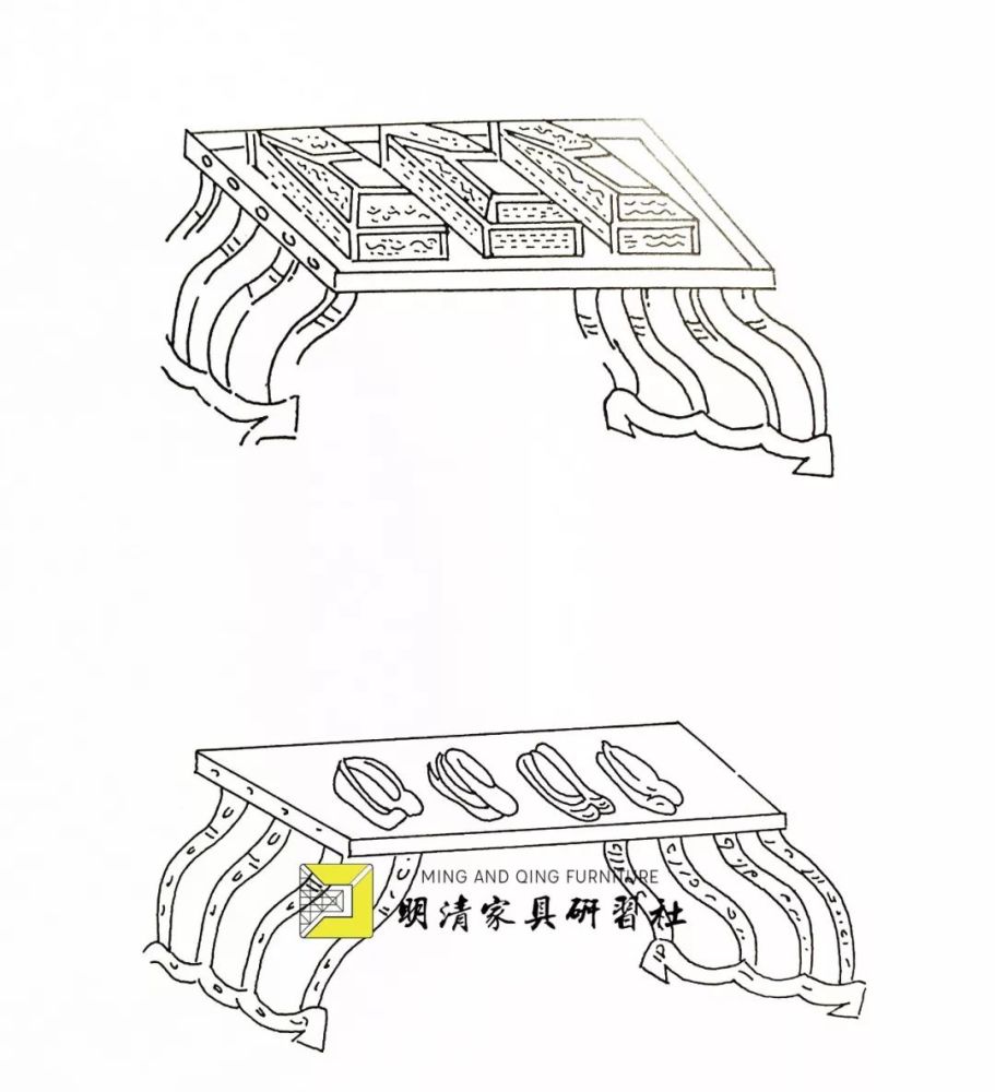 汉代各式漆几漆案图汉代家具中常见的案,在规格,形制和装饰方法上都